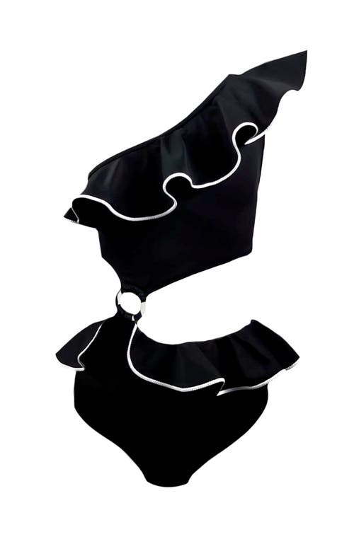 Nessi Byrd One Shoulder Cut-out Design One Piece Swimsuit, Little Kid-big Kid In Black