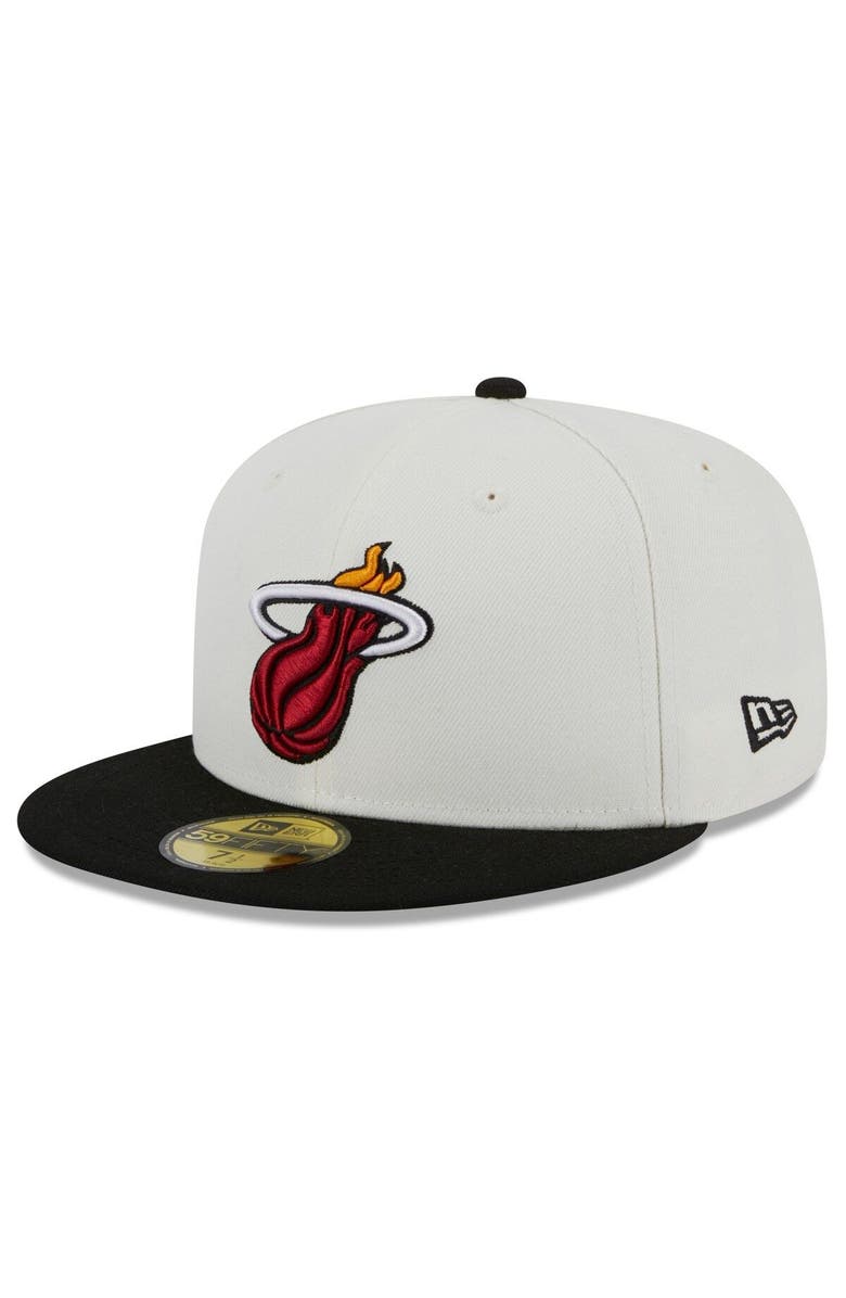New Era Men's New Era Cream/Black Miami Heat Retro City Conference Side Patch 59FIFTY Fitted Hat, Alternate, color, 