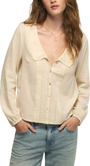 Lucky Brand Embroidered Pintuck Collar Shirt
