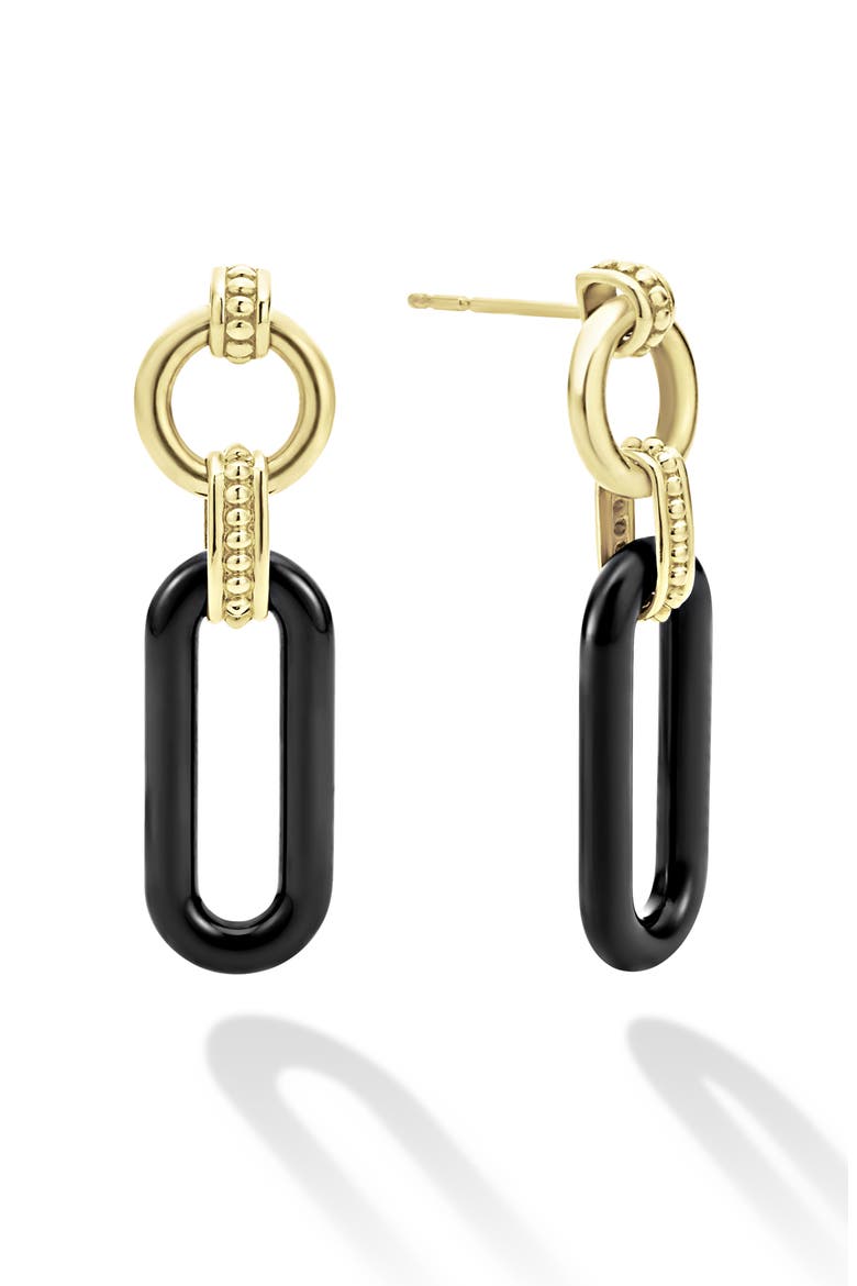 Signature Caviar Ceramic Link Drop Earrings, Main, color, GOLD