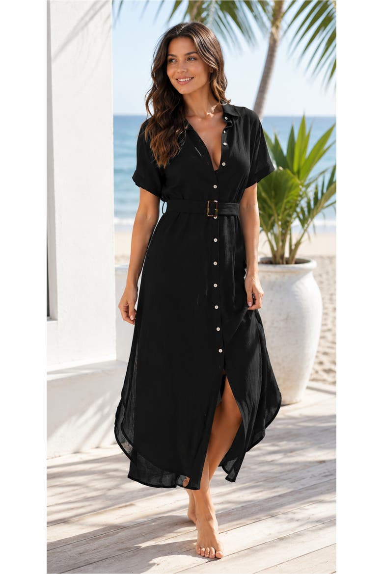 Lightweight Swim Cover-Up Maxi Dress, Alternate, color, Black