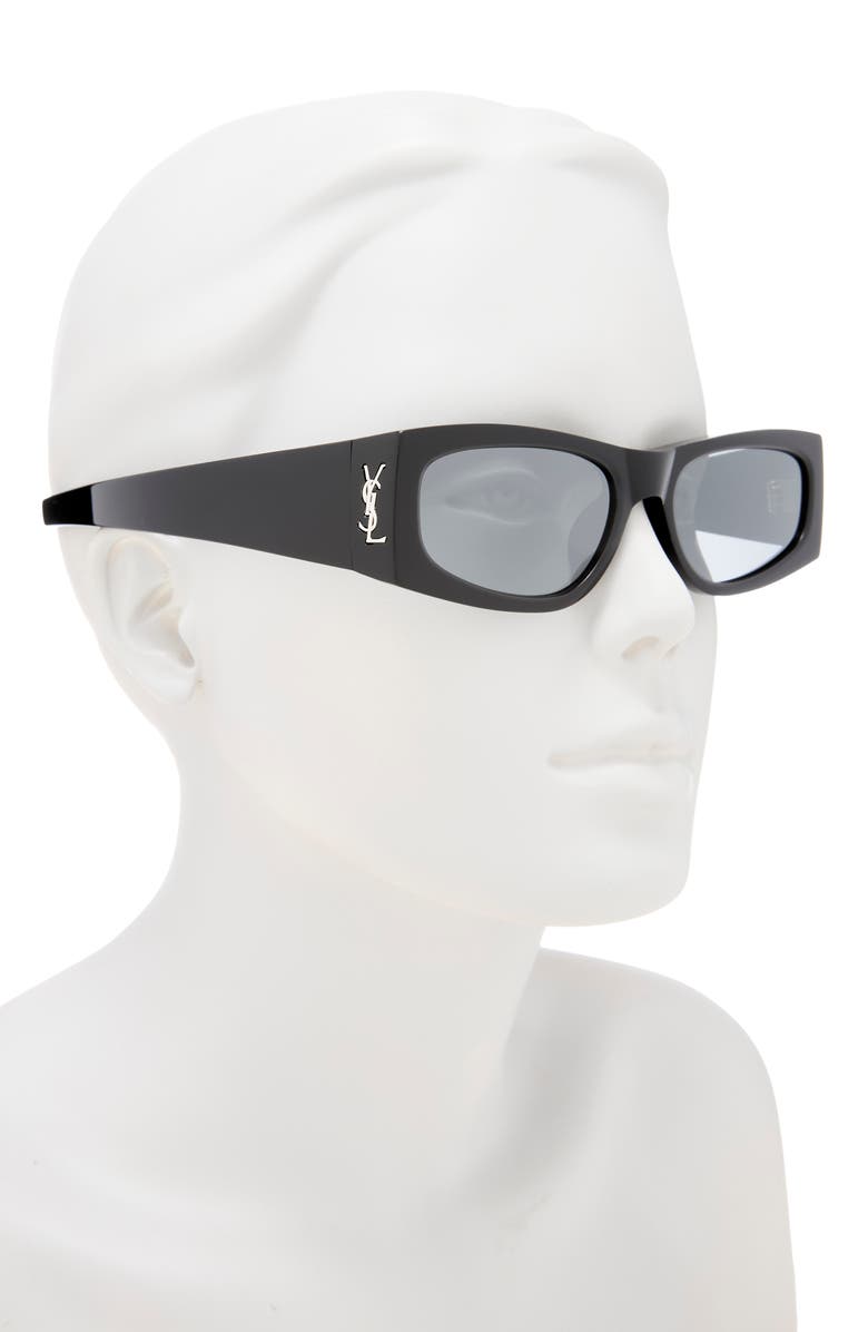 Saint Laurent 56mm Rectangular Sunglasses, Alternate, color, Black Black Silver