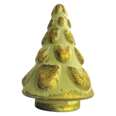 Matte Embossed Glass Tree, Green and Gold