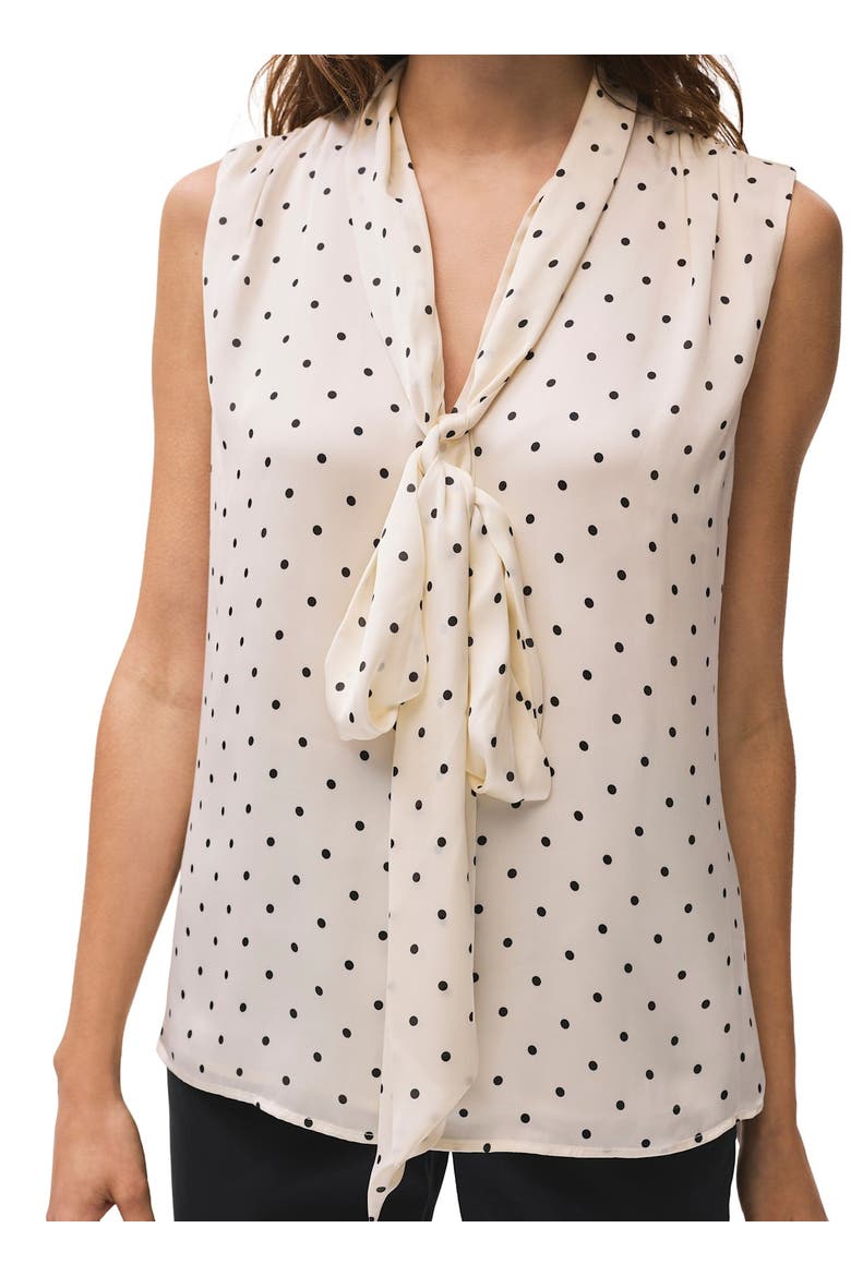 Polka Dot Tie Neck Top, Alternate, color, Cream