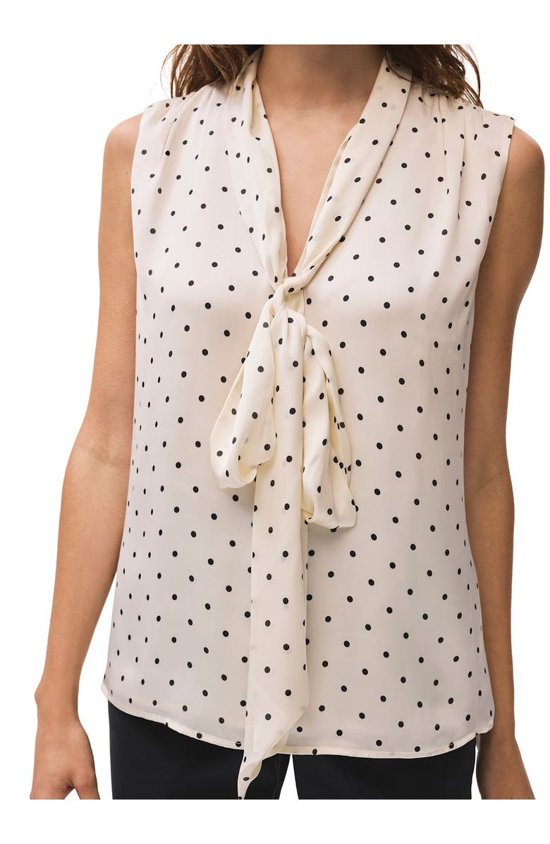 MINT VELVET Polka Dot Tie Neck Top, Alternate, color, Cream