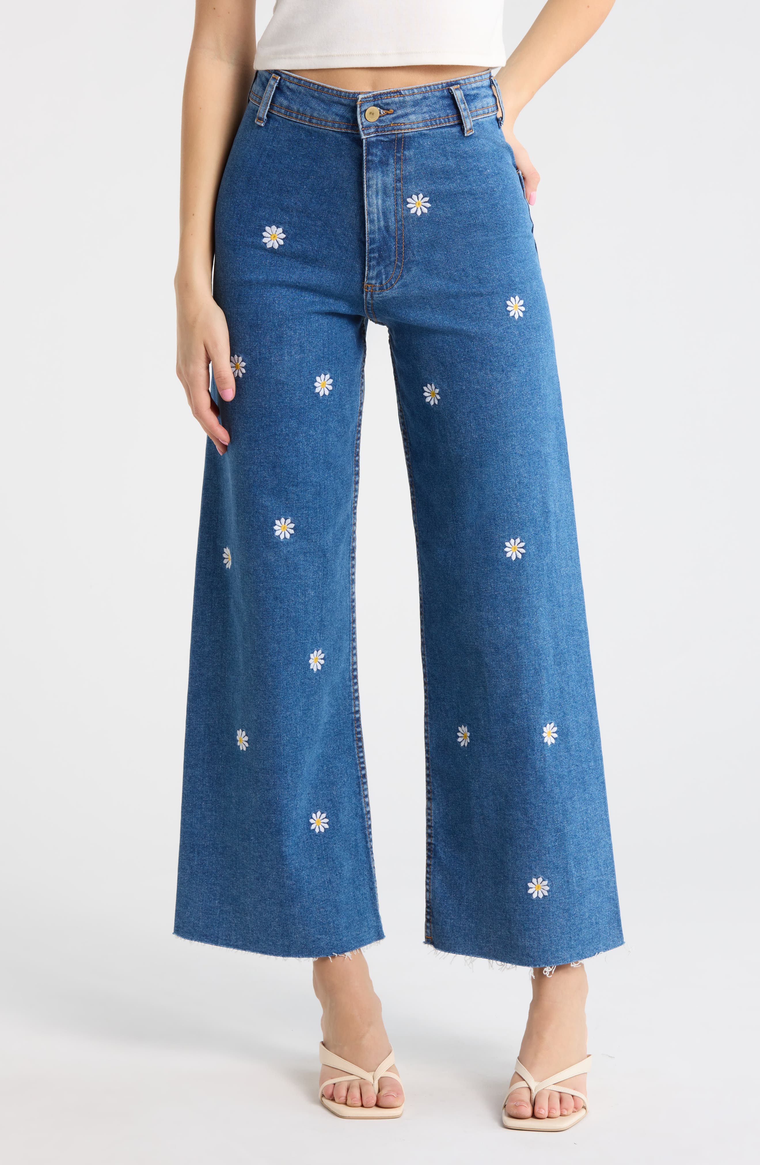 Desigual Floral Embroidered Wide Leg Jeans