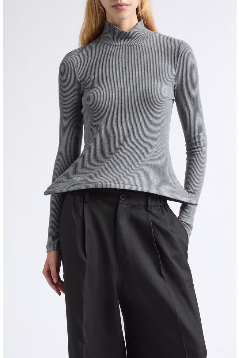 Pointy Turtleneck Ribbed Sweater, Main, color, GREY