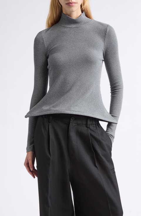 Pointy Turtleneck Ribbed Sweater