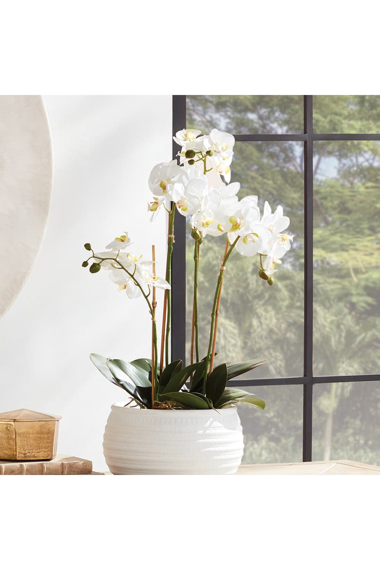 Phalaenopsis Orchid Faux (Fake) Bowl Drop-In 25", Alternate, color, White