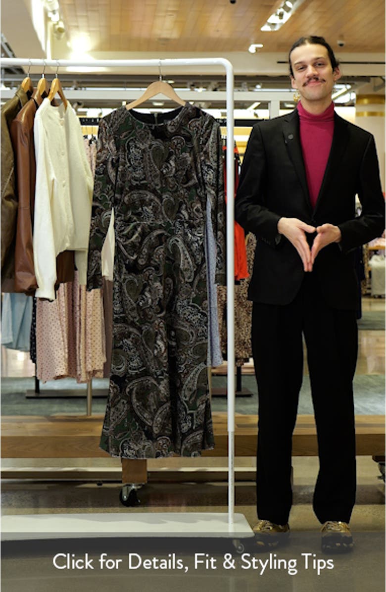 Paisley Long Sleeve Velvet Midi Dress, sales video thumbnail