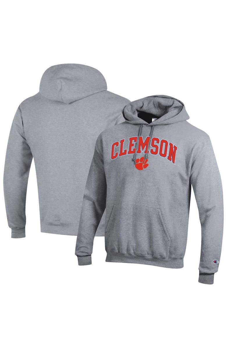 Champion Men's Champion  Heather Gray Clemson Tigers Arched Logo Fleece Pullover Hoodie, Alternate, color, Heather Gray