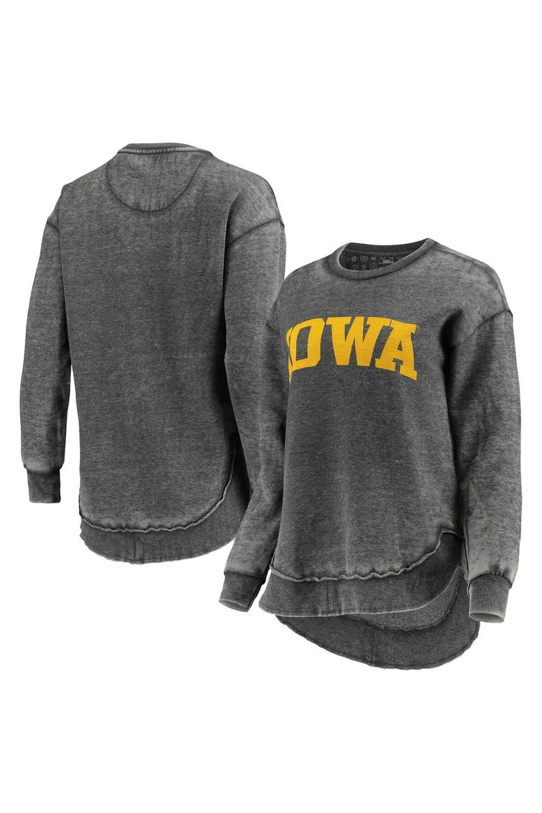 Women's Pressbox Black Iowa Hawkeyes Vintage Wash Pullover Sweatshirt, Main, color, Black