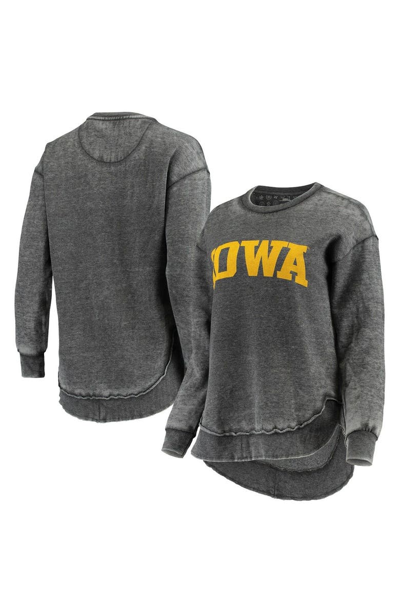 PRESSBOX Women's Pressbox Black Iowa Hawkeyes Vintage Wash Pullover Sweatshirt, Main, color, Black