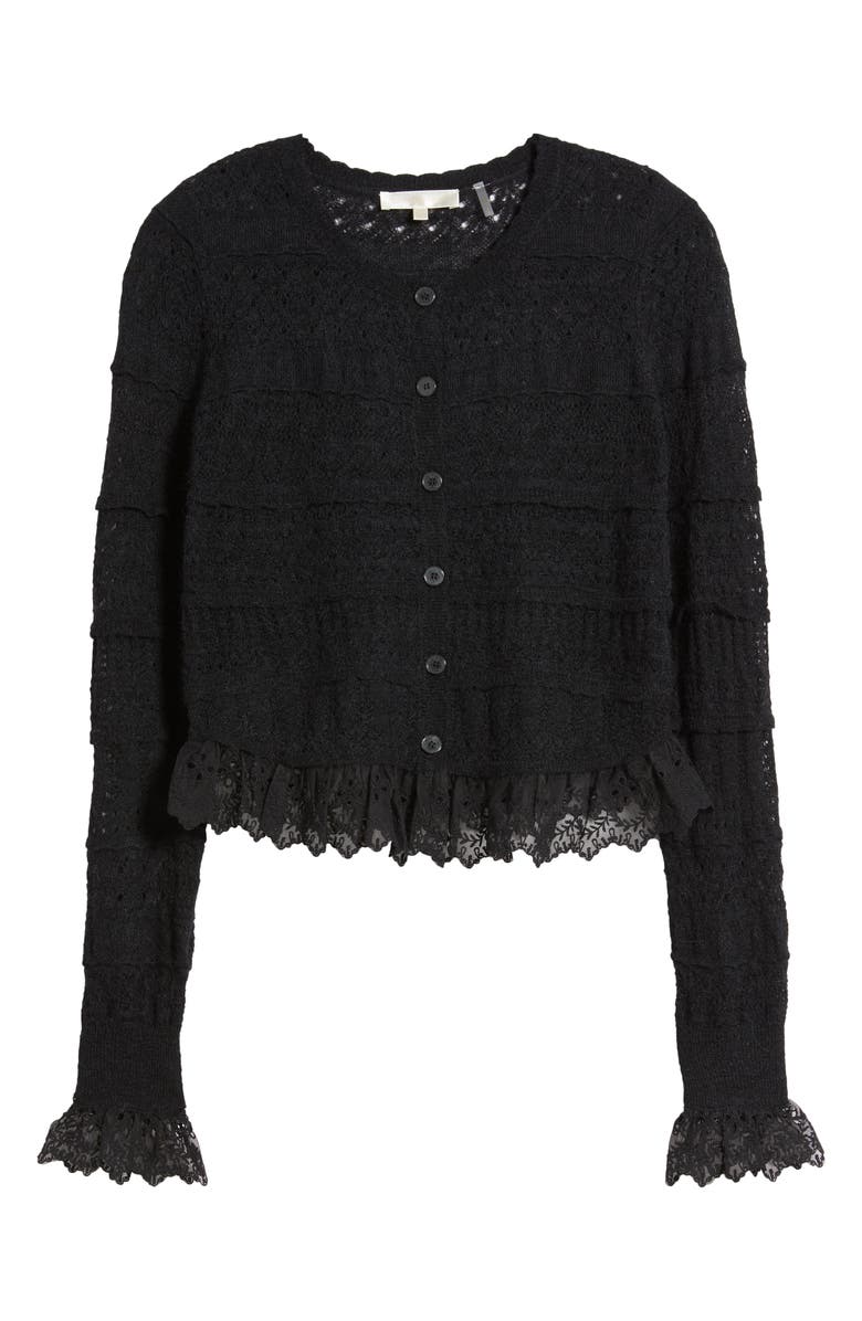 LoveShackFancy Norden Embroidered Lace Alpaca Blend Crop Cardigan, Alternate, color, 