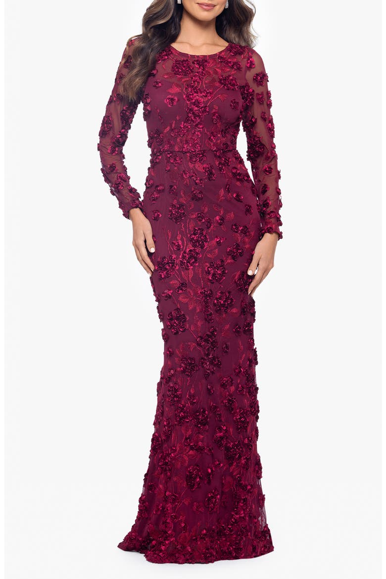 xscape long sleeve formal dresses Petite Emery Satin Long Sleeve Collared Dress