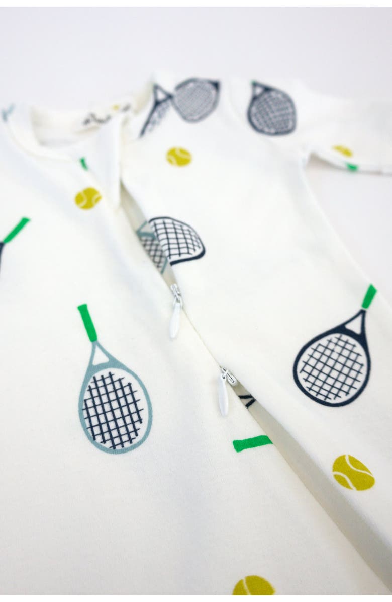 oh baby! Tennis Print Zipper Footie, Alternate, color, Cream