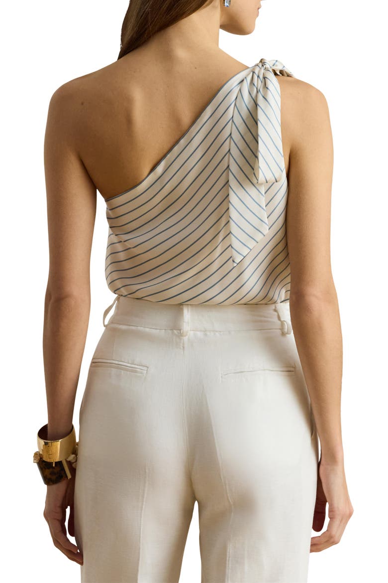 Stripe One-Shoulder Twill Top, Alternate, color, CREAM/ BLUE