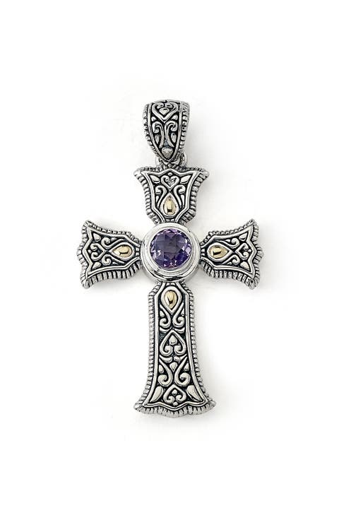 Sterling Silver & 18K Gold Semiprecious Stone Cross Pendant