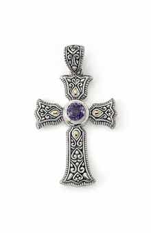 Sterling Silver & 18K Gold Semiprecious Stone Cross Pendant