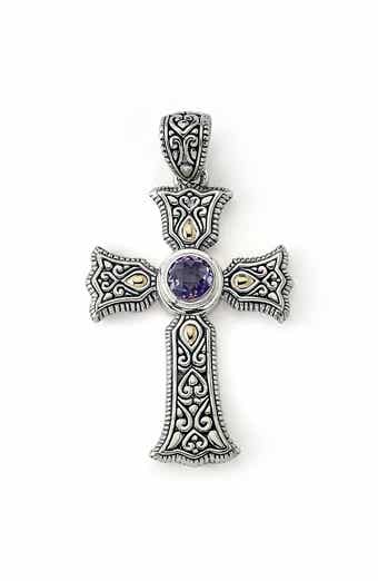 Sterling Silver & 18K Gold Semiprecious Stone Cross Pendant