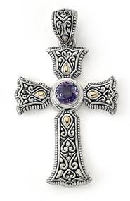 SAMUEL B. Sterling Silver & 18K Gold Semiprecious Stone Cross Pendant