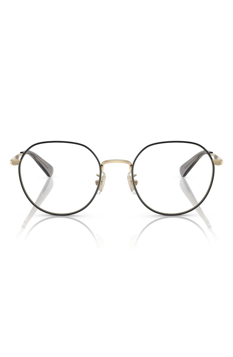 COACH 52mm Round Optical Glasses, Main, color, Light Gold / Black / Demo Lens