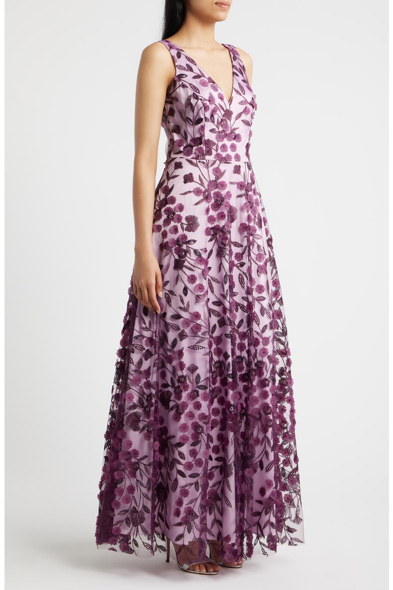 Floral Appliqué Sleeveless Gown, Alternate, color, PLUM COMBO