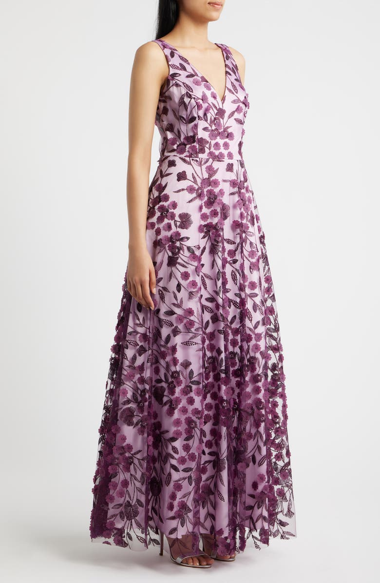 Eliza J Floral Appliqué Sleeveless Gown, Alternate, color, Plum Combo