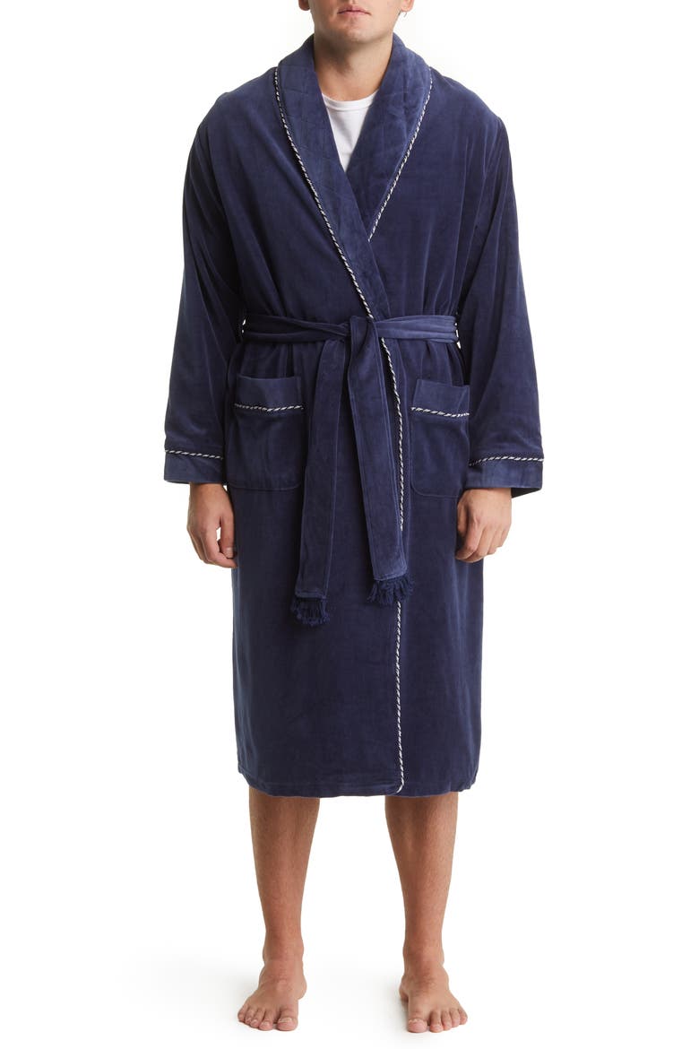 Refinery Velour Shawl Collar Robe, Main, color, NAVY