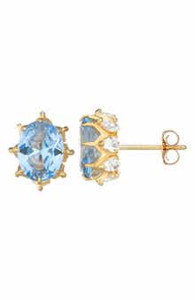 FZN 10K Gold Lab-Grown Aquamarine Stud Earrings