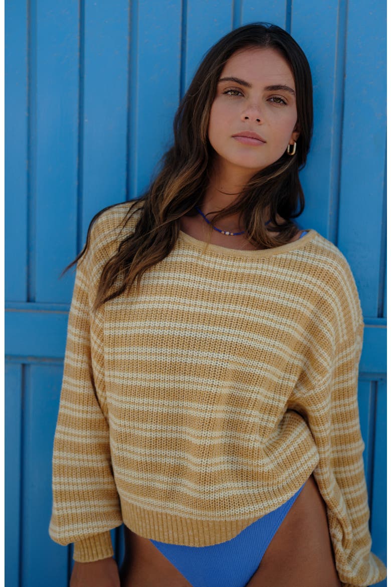 Light Wave Stripe Oversize Cotton Blend Sweater, Alternate, color, GOLD COAST