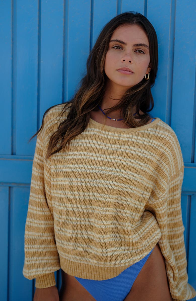 Billabong Light Wave Stripe Oversize Cotton Blend Sweater, Alternate, color, Gold Coast