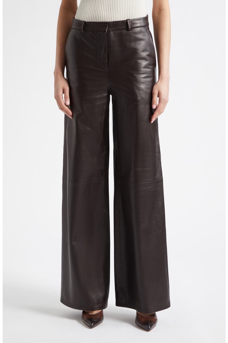 Coda Wide Leg Leather Pants, Main, color, BROWN