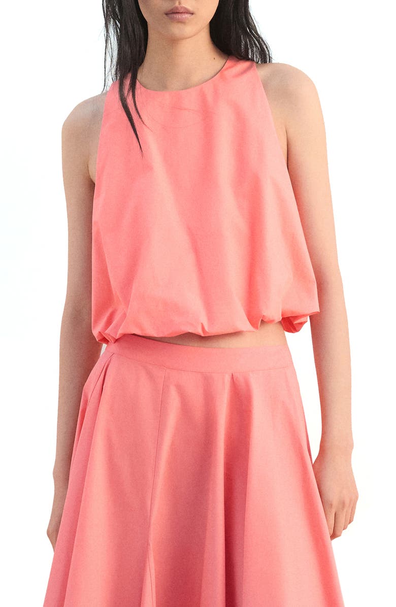 MANGO Bubble Hem Sleeveless Cotton Top, Main, color, Coral Red