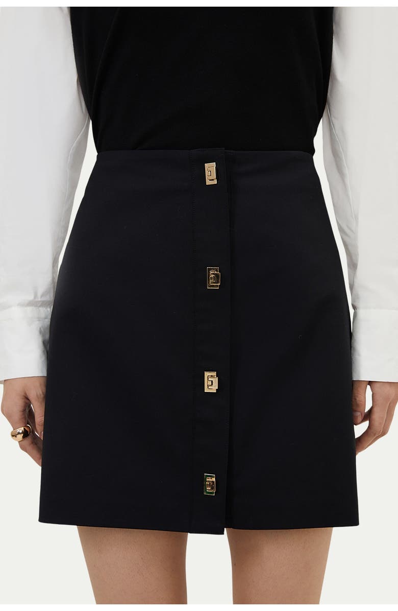 Karen Millen Techno Cotton Gold Clasp Skirt, Main, color, Black