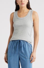 Caslon® Scoop Neck Rib Cotton Tank