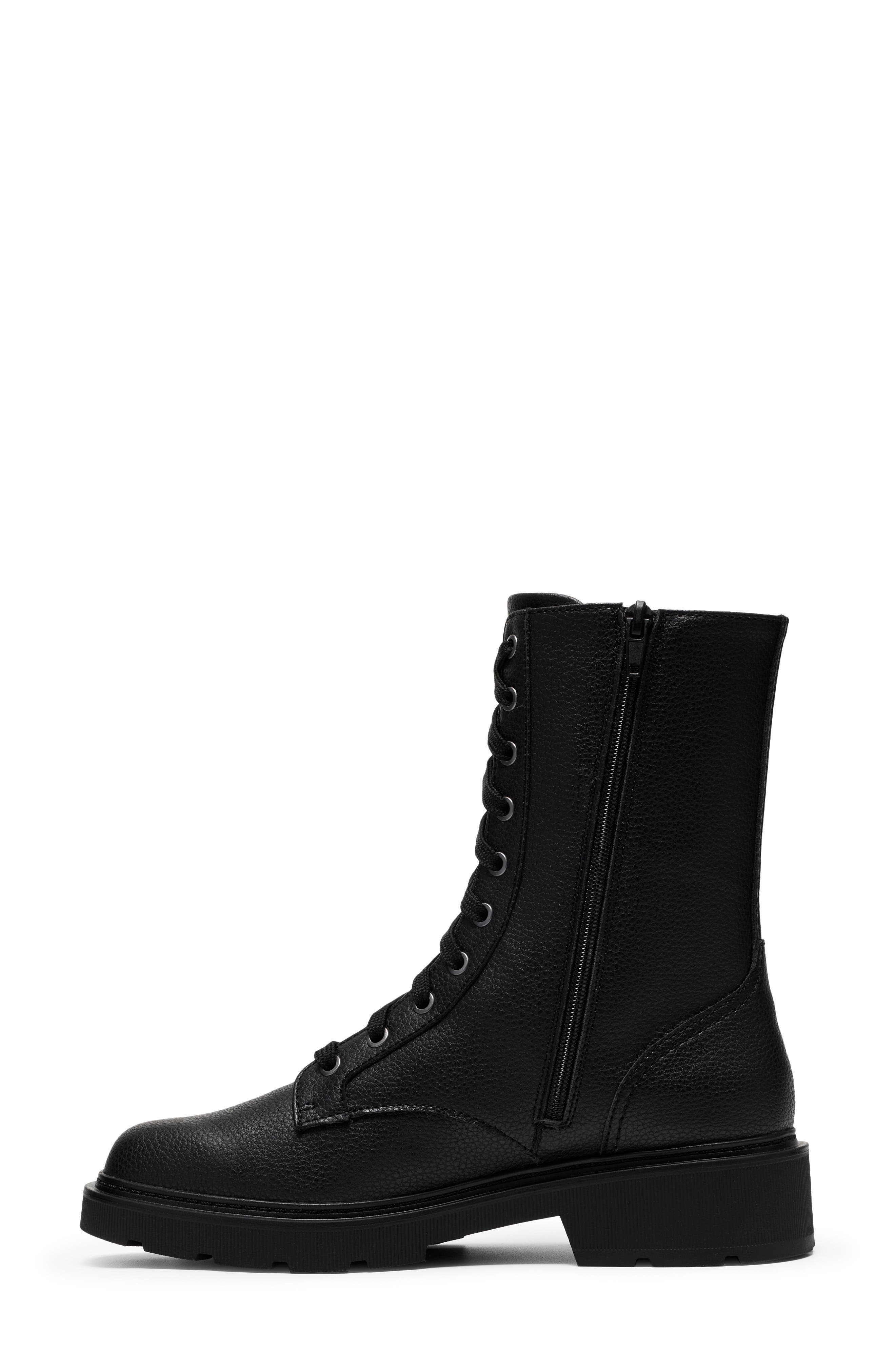 Lauryl Style Faux Leather Lace-Up Boot, Alternate, color, BLACK