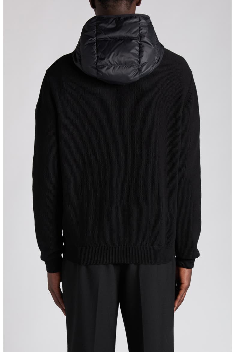Cotton Knit & Down Hooded Cardigan, Alternate, color, BLACK