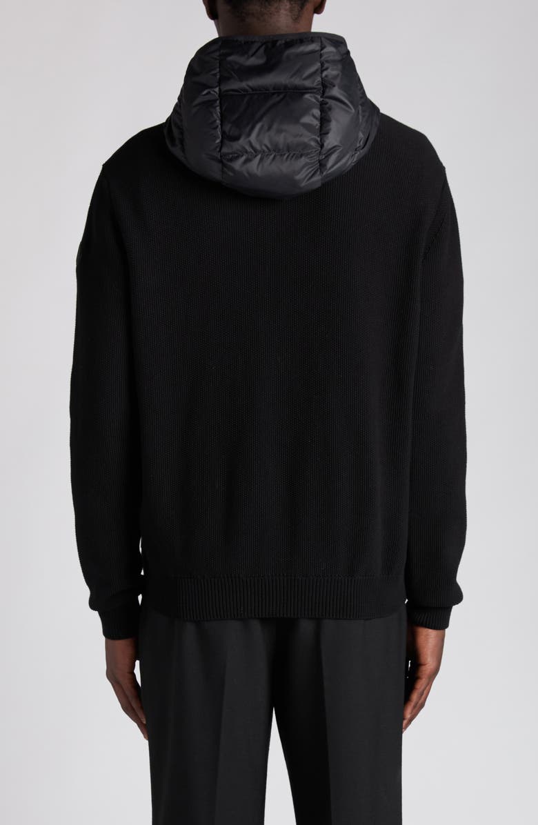 Moncler Cotton Knit & Down Hooded Cardigan, Alternate, color, Black