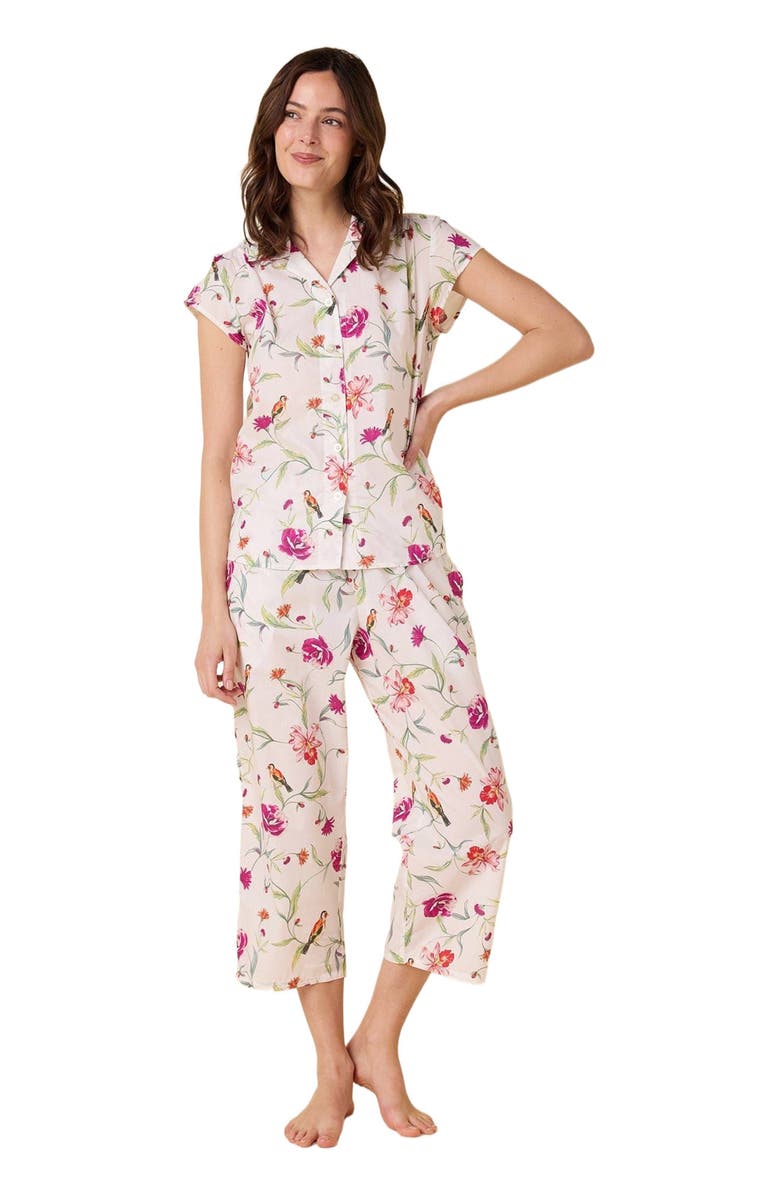 The Cat's Pajamas Luxe Pima Capri Floral Set, Main, color, Rosa & Bird