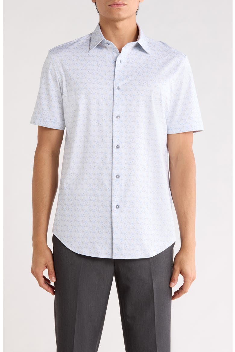 Abstract Print Stretch Cotton Short Sleeve Button-Up Shirt, Main, color, AIR BLUE