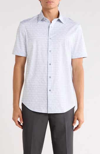 Abstract Print Stretch Cotton Short Sleeve Button-Up Shirt