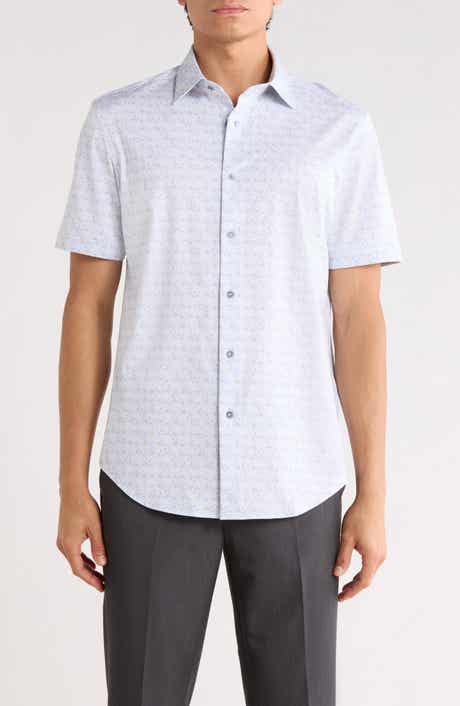 Bugatchi Abstract Print Stretch Cotton Short Sleeve Button-Up Shirt