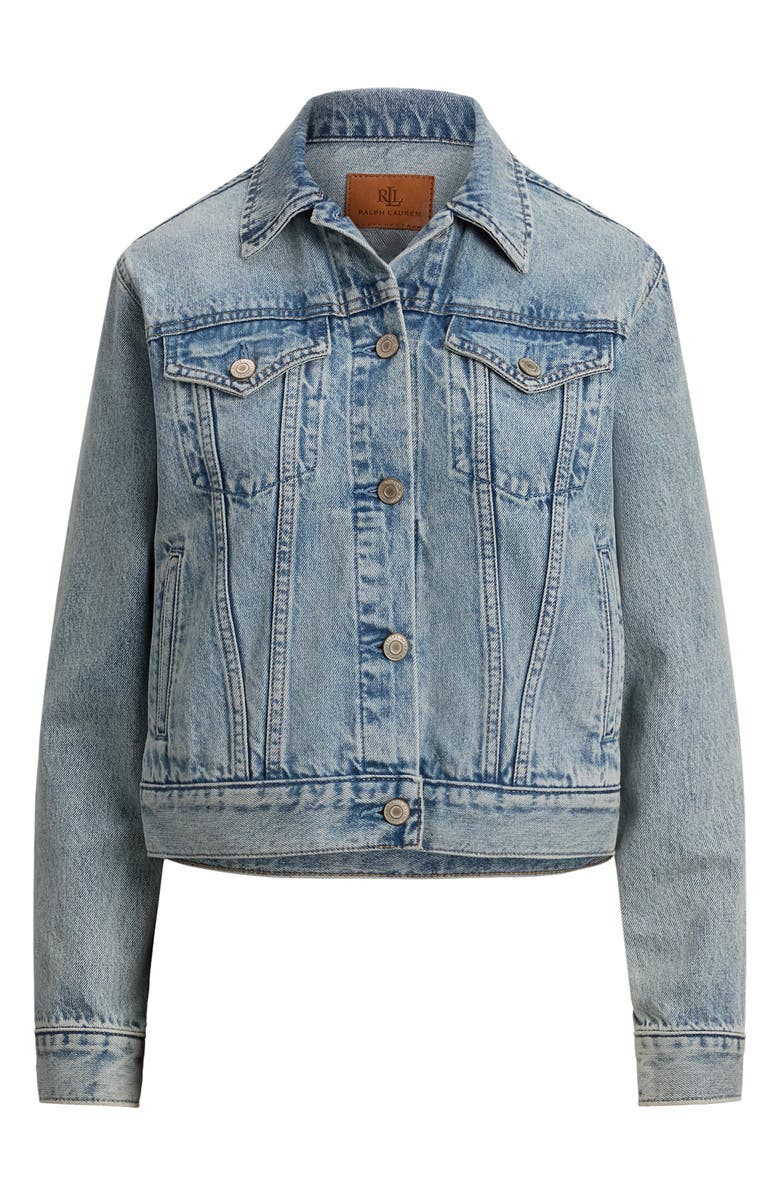 Lauren Ralph Lauren Paizley Rigid Denim Trucker Jacket, Alternate, color, Odwin Wash Blue