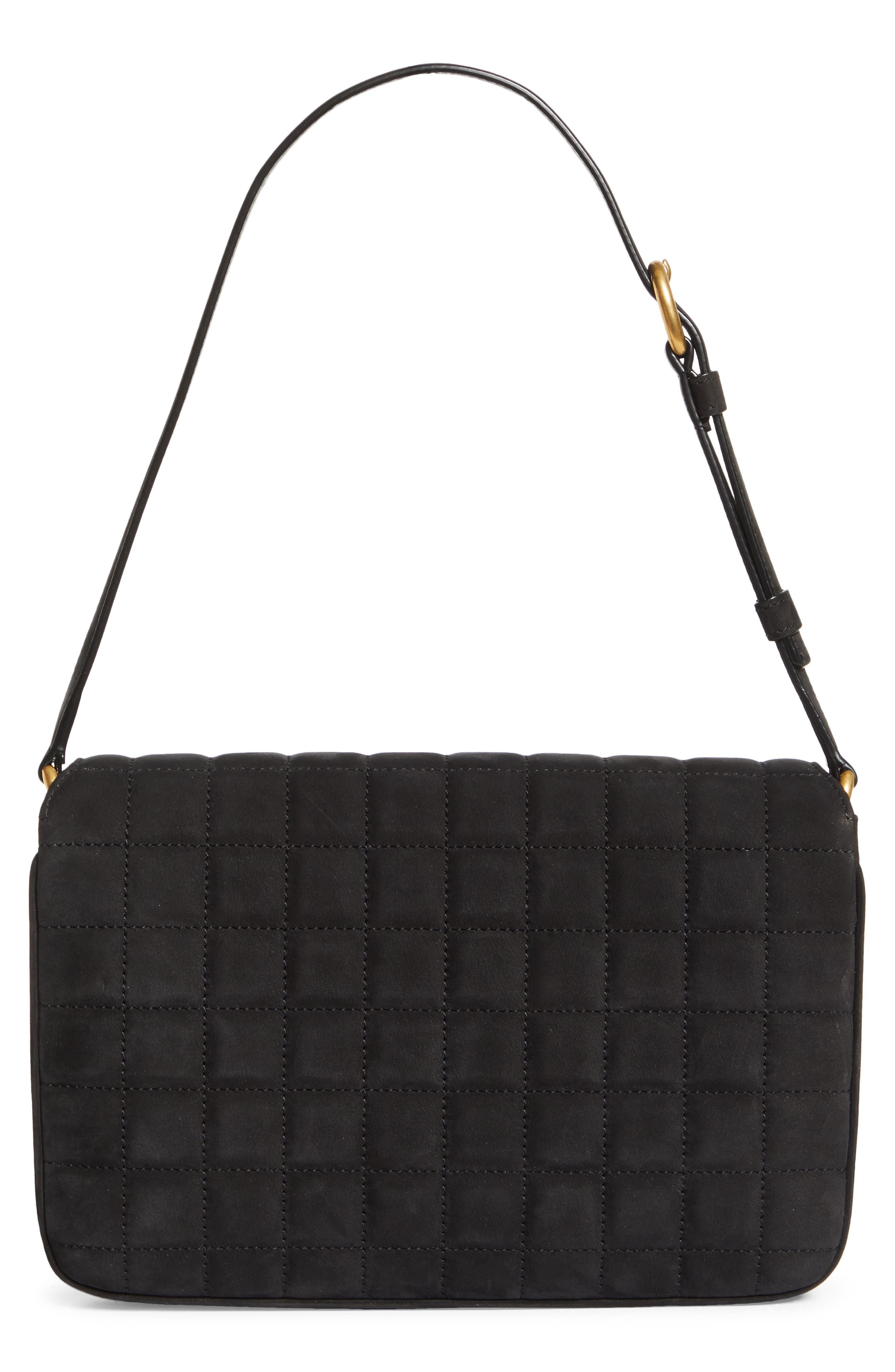 Le Maillon Quilted Nubuck Leather Shoulder Bag, Alternate, color, NOIR