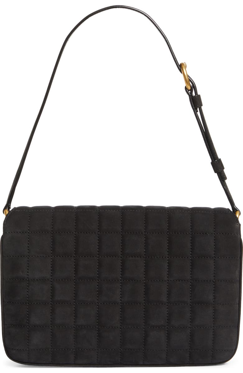 Saint Laurent Le Maillon Quilted Nubuck Leather Shoulder Bag, Alternate, color, Noir