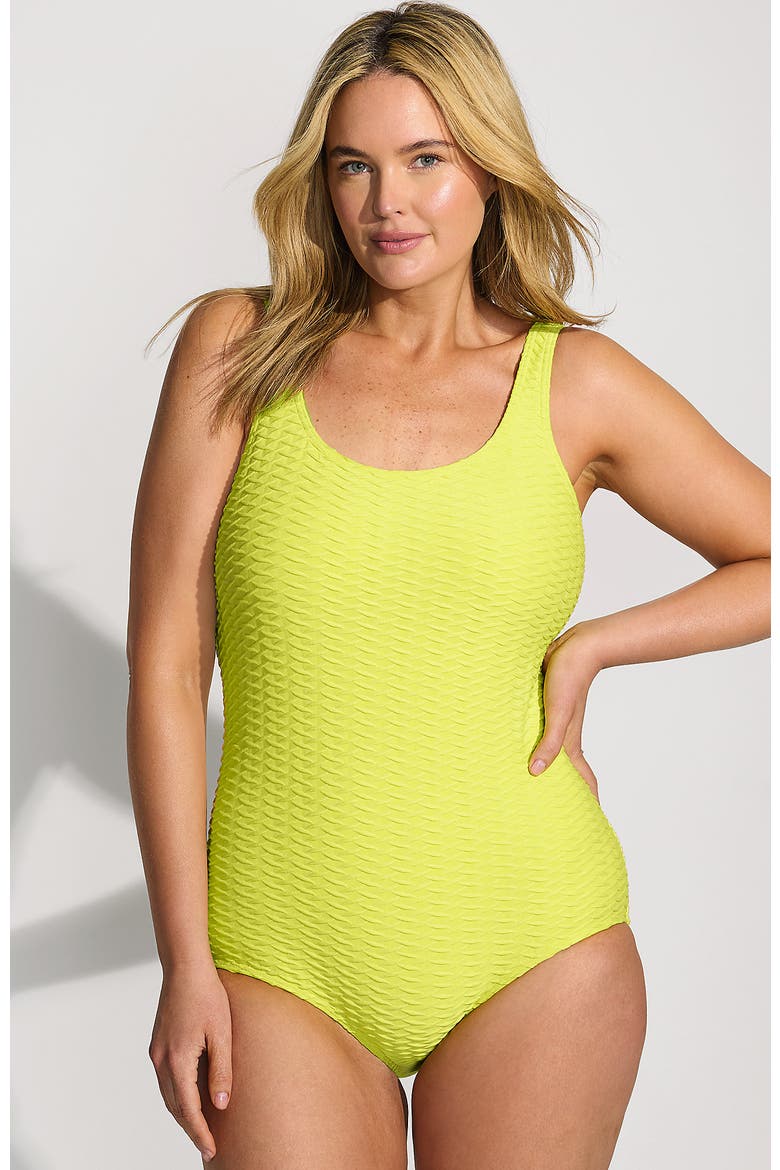 Tugless Low Leg One Piece Swimsuit, Main, color, Sunlight Lime Diamond Jacquard