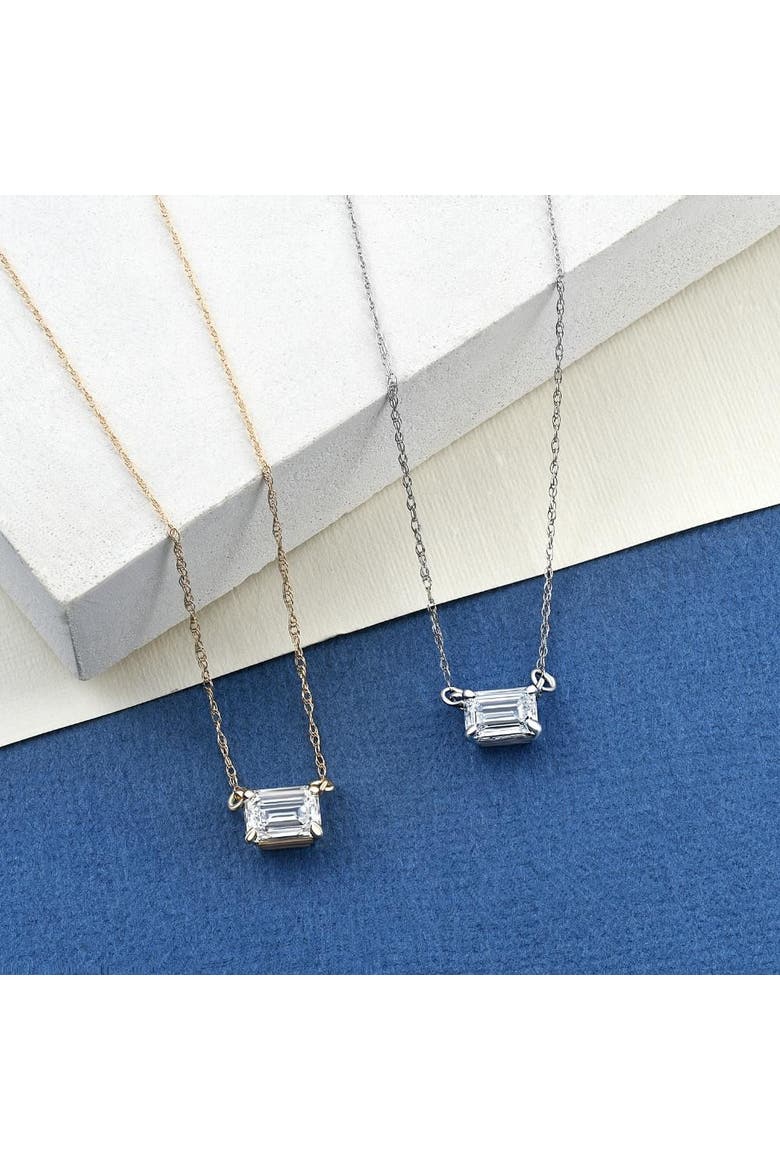 3/4Ct Emerald Cut Diamond White or Yellow Gold Pendant 18" Necklace Lab Grown, Alternate, color, White Gold