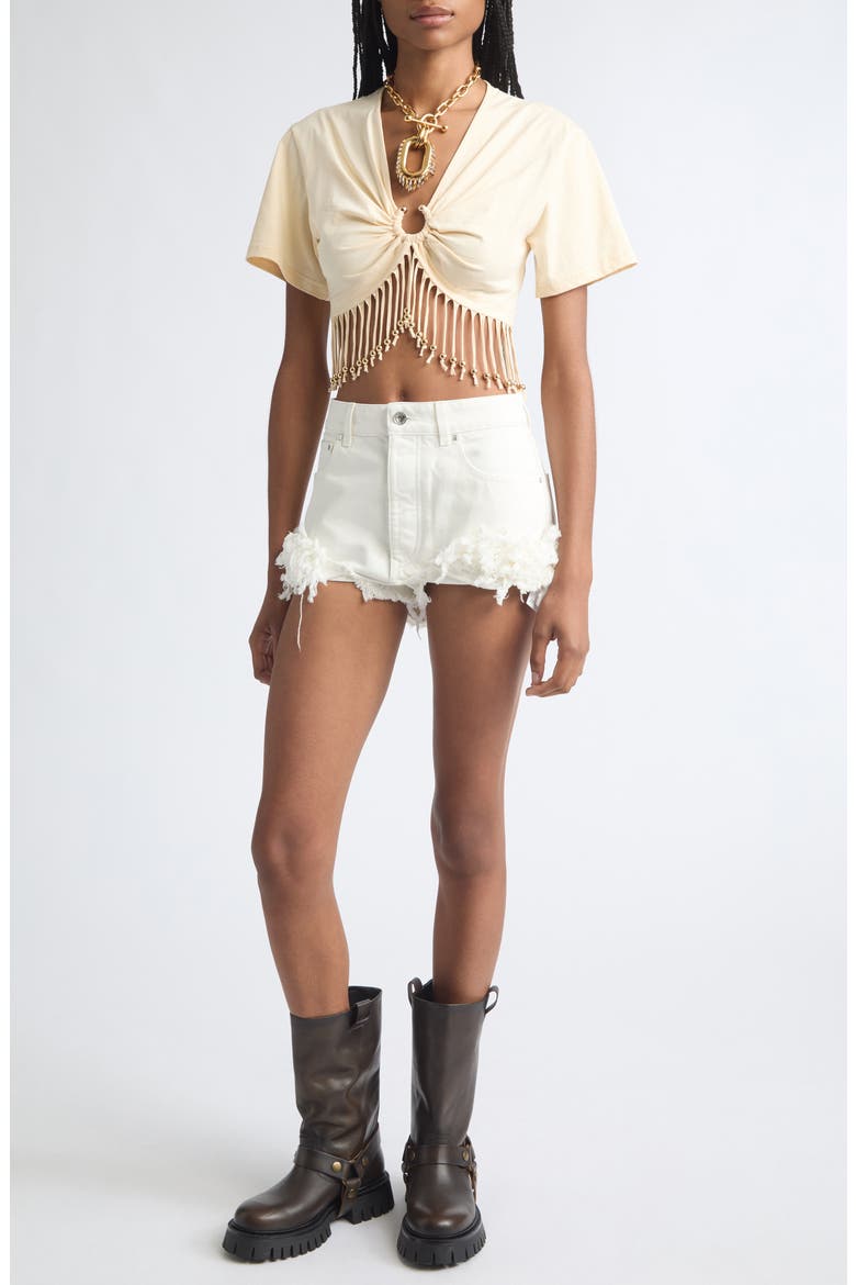Pierced Fringe Crop Cotton T-Shirt, Alternate, color, CREME ANGLAISE