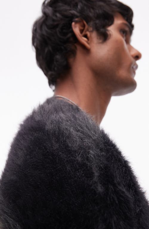 TOPMAN TOPMAN FLUFFY STRIPE OVERSIZE V-NECK CARDIGAN